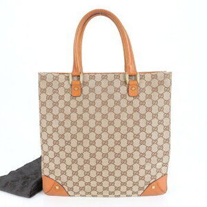 Gucci GG Canvas Leather Tote Bag Shoulder Document Brown
